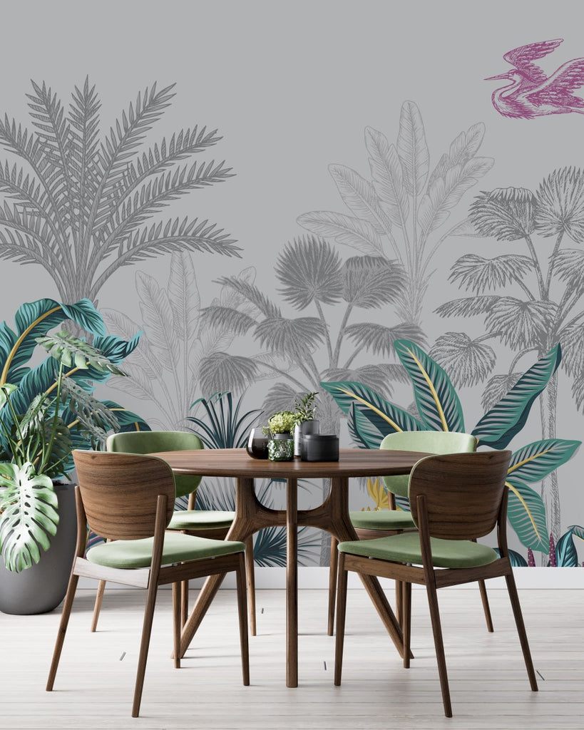 Grey Wallpaper with Palms Wallpaper uniQstiQ Murals