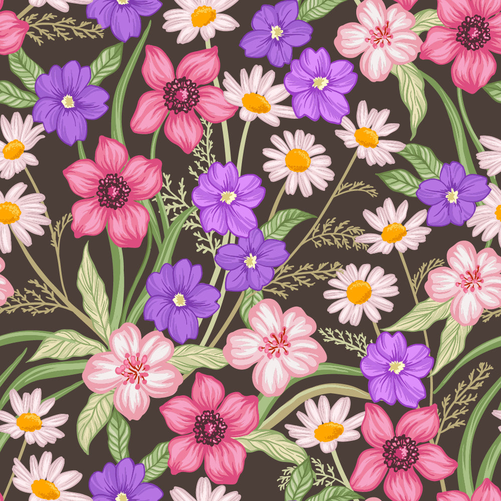 Flowers on Brown Background Wallpaper