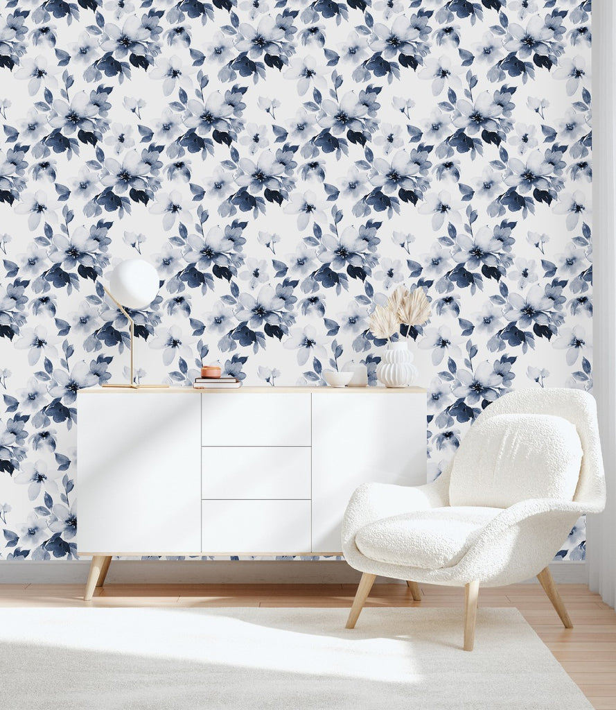 White Wallpaper with Dark Flowers  uniQstiQ Floral