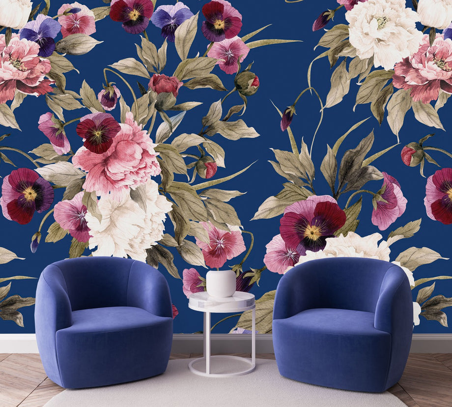 44 Dark Blue Floral Wallpaper  WallpaperSafari