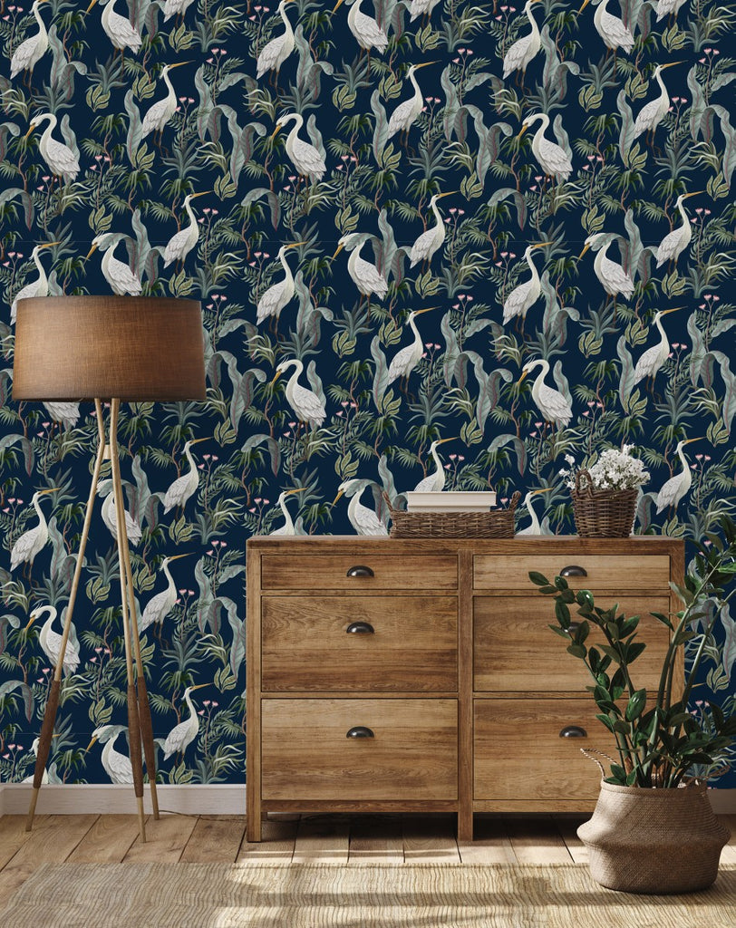 Heron and Leaves Wallpaper