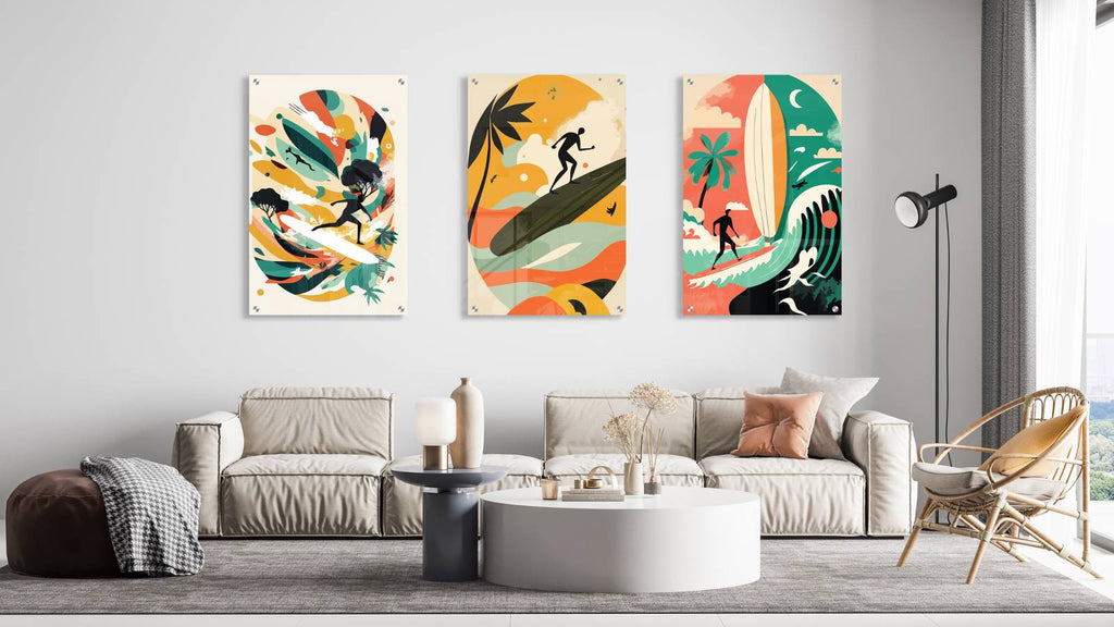 Surfing Style Set of 3 Prints Modern Wall Art Modern Artwork Image 1