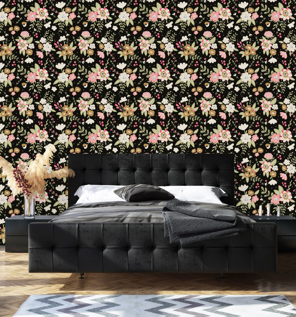Black Floral Brightly Wallpaper uniQstiQ Floral