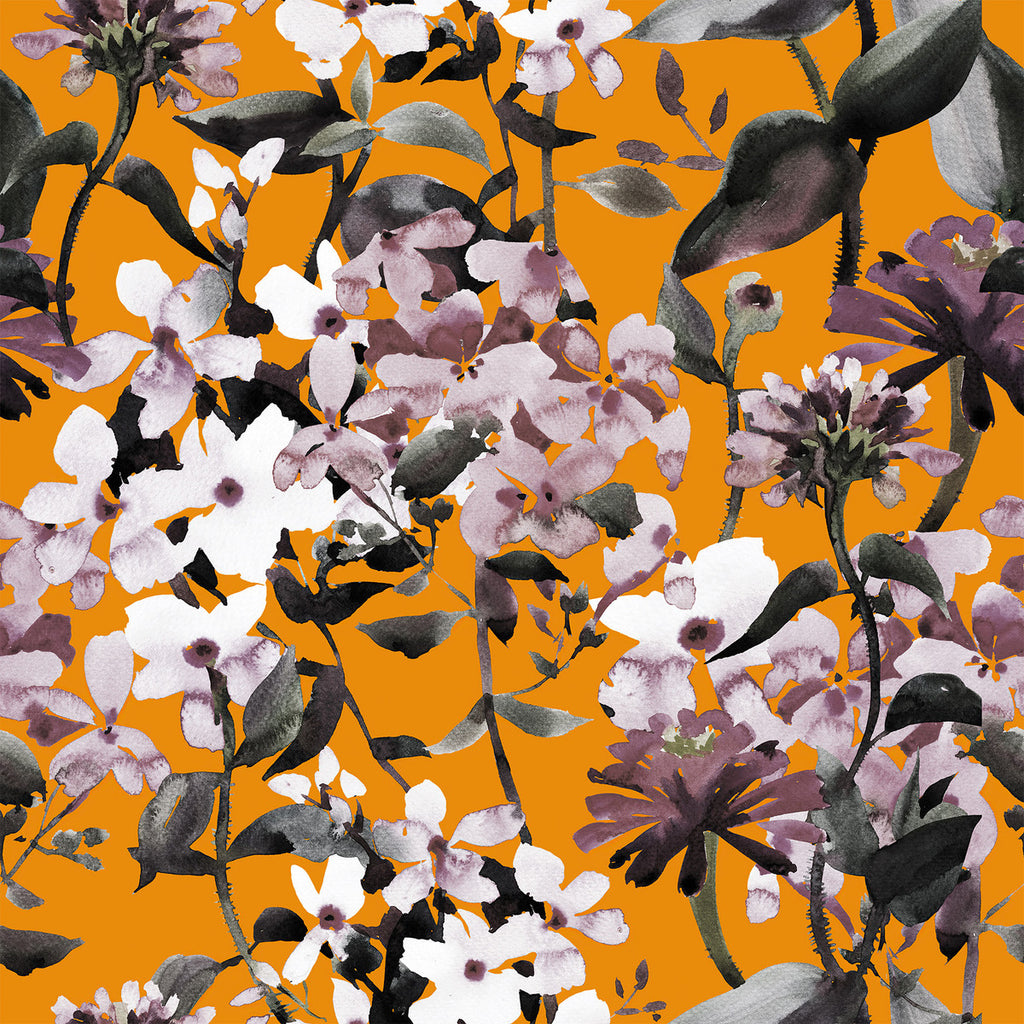 Orange Wallpaper with Flowers uniQstiQ Floral