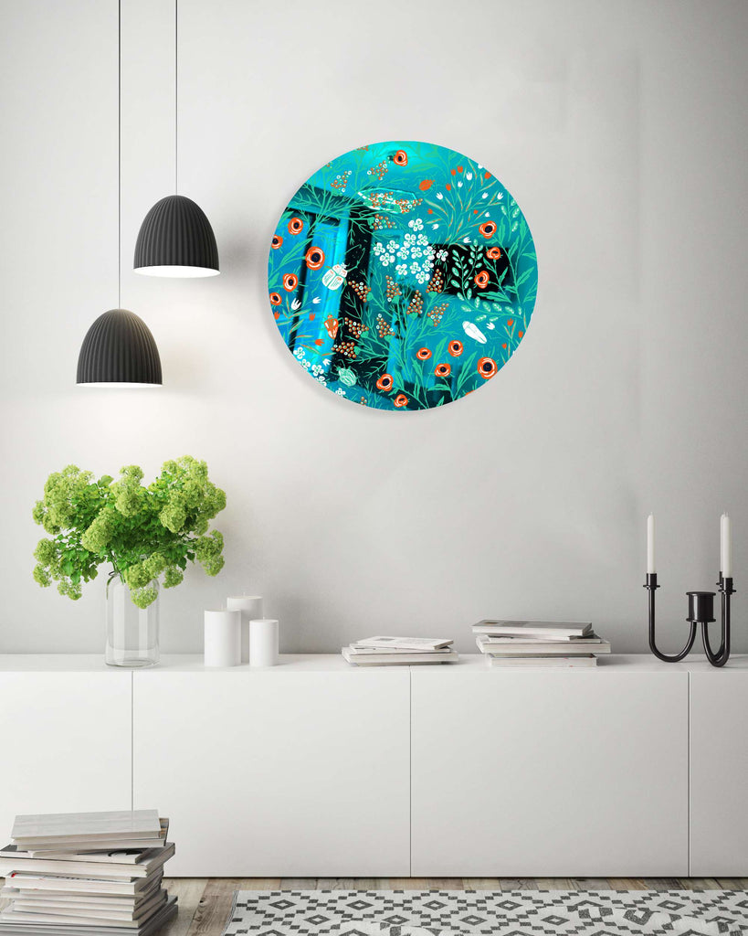 Beetles and Leaves Mirrored Acrylic Circles Contemporary Home DǸcor Printed acrylic 
