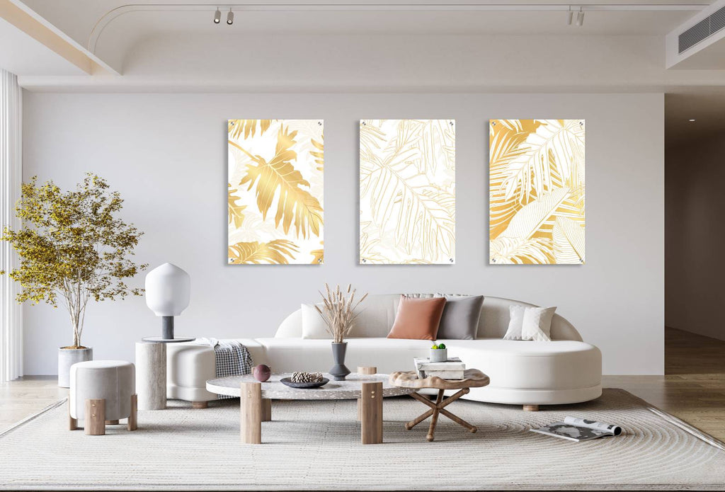 Gold and White Leaves Pattern Set of 3 Prints Modern Wall Art Modern Artwork Image 2