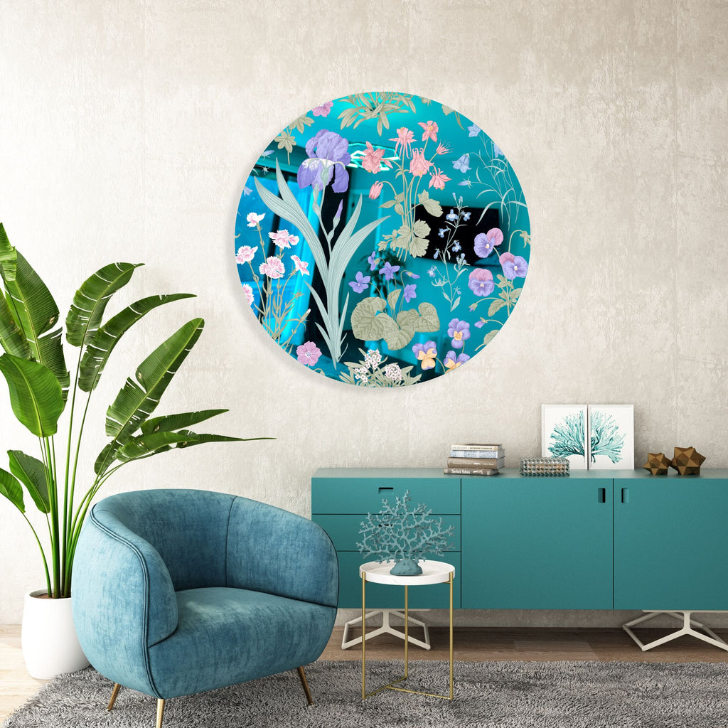 Meadow Flowers Mirrored Acrylic Circles Contemporary Home DǸcor Printed acrylic 