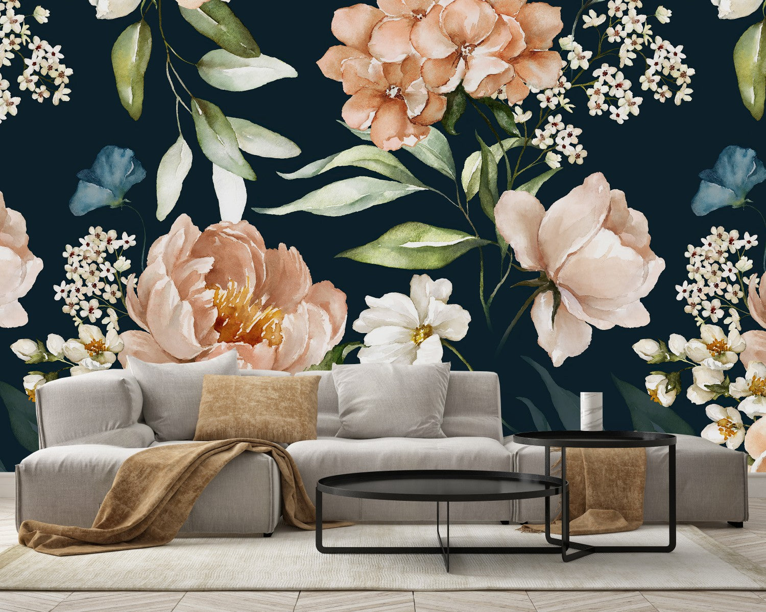 Elegant beige tulips pattern bedroom wallpaper  TenStickers