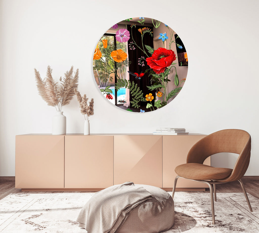 Flowers and Butterflies Mirrored Acrylic Circles Contemporary Home DǸcor Printed acrylic 
