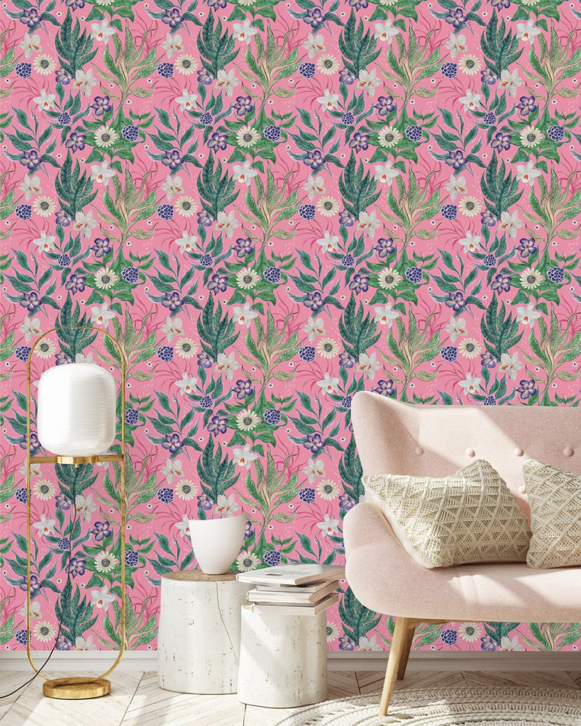 Pink Wallpaper with Wildflowers  uniQstiQ Floral