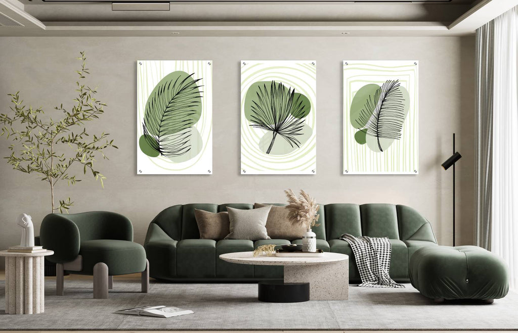 Green Leaves Pattern Set of 3 Prints Modern Wall Art Modern Artwork Image 2