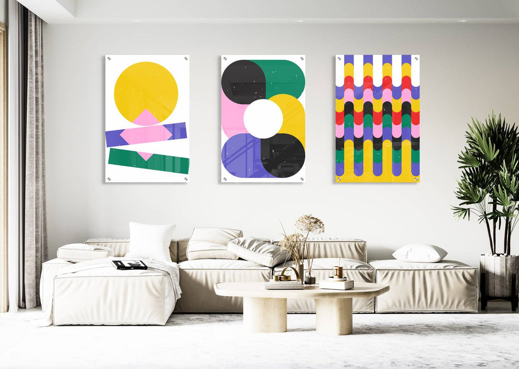 Brightly Geometrical Pattern Set of 3 Prints Modern Wall Art Modern Artwork Image 1