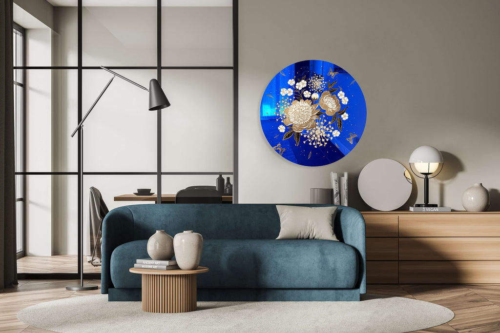 Gold Flowers Mirrored Acrylic Circles Contemporary Home DǸcor Printed acrylic 