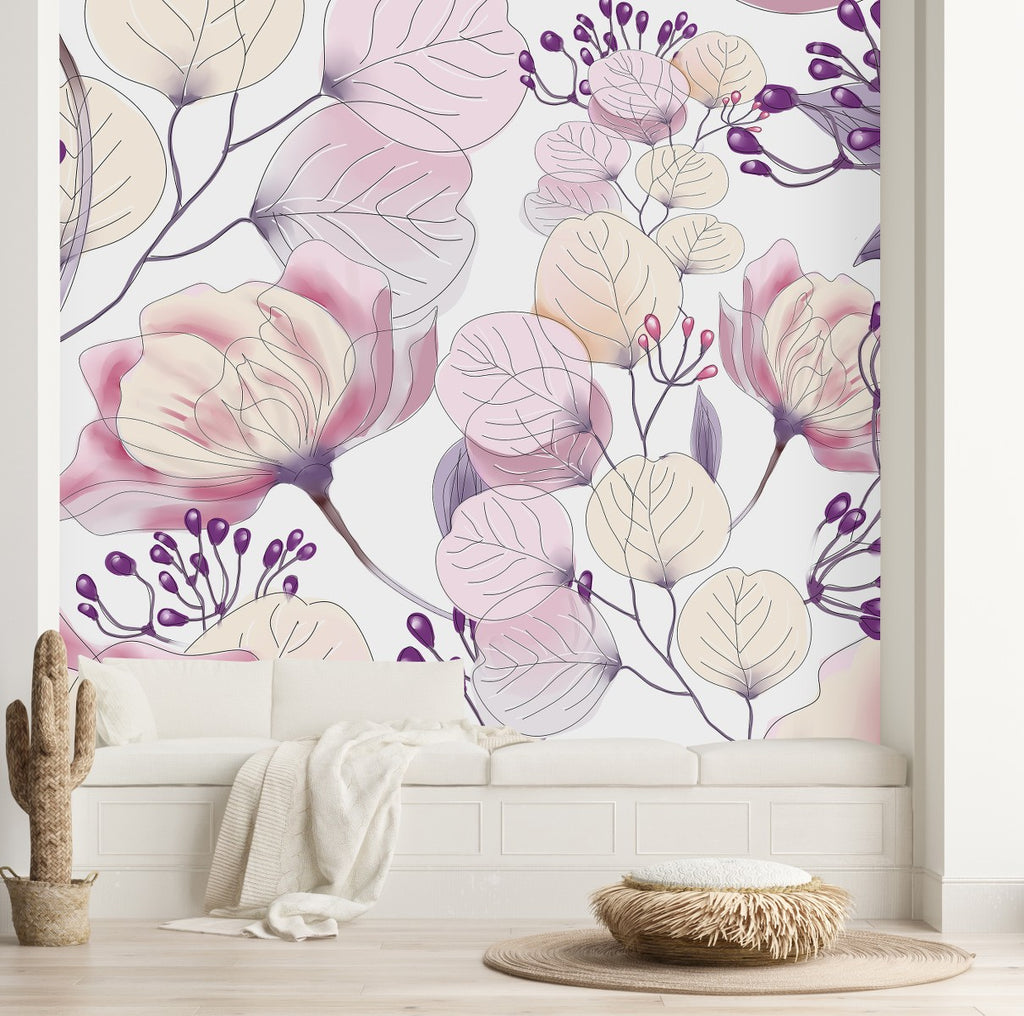 Gentle Leaves and Flowers Wallpaper uniQstiQ Murals