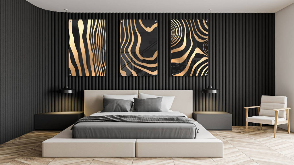 Gold Zebra Pattern Set of 3 Prints Modern Wall Art Modern Artwork Image 1