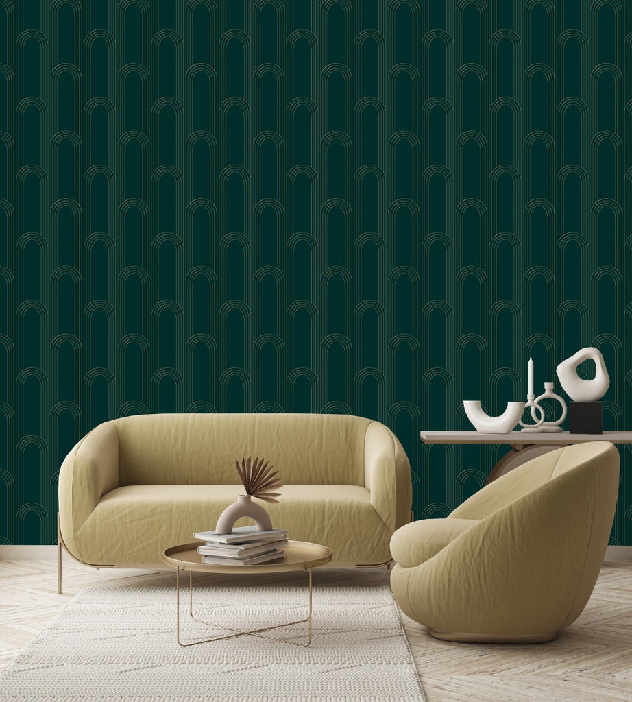 Dark Green and Gold Pattern Wallpaper uniQstiQ Geometric