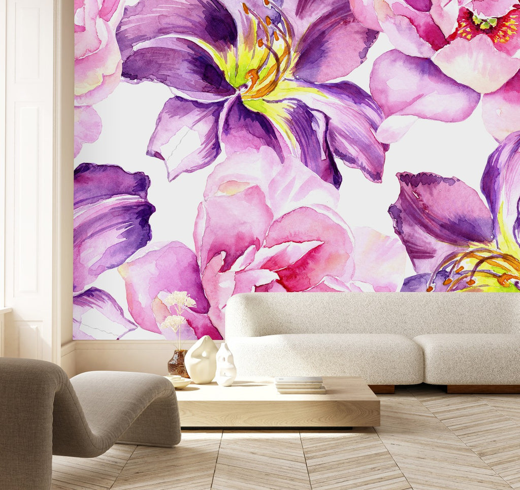 Pink and Purple Flowers Wallpaper uniQstiQ Murals