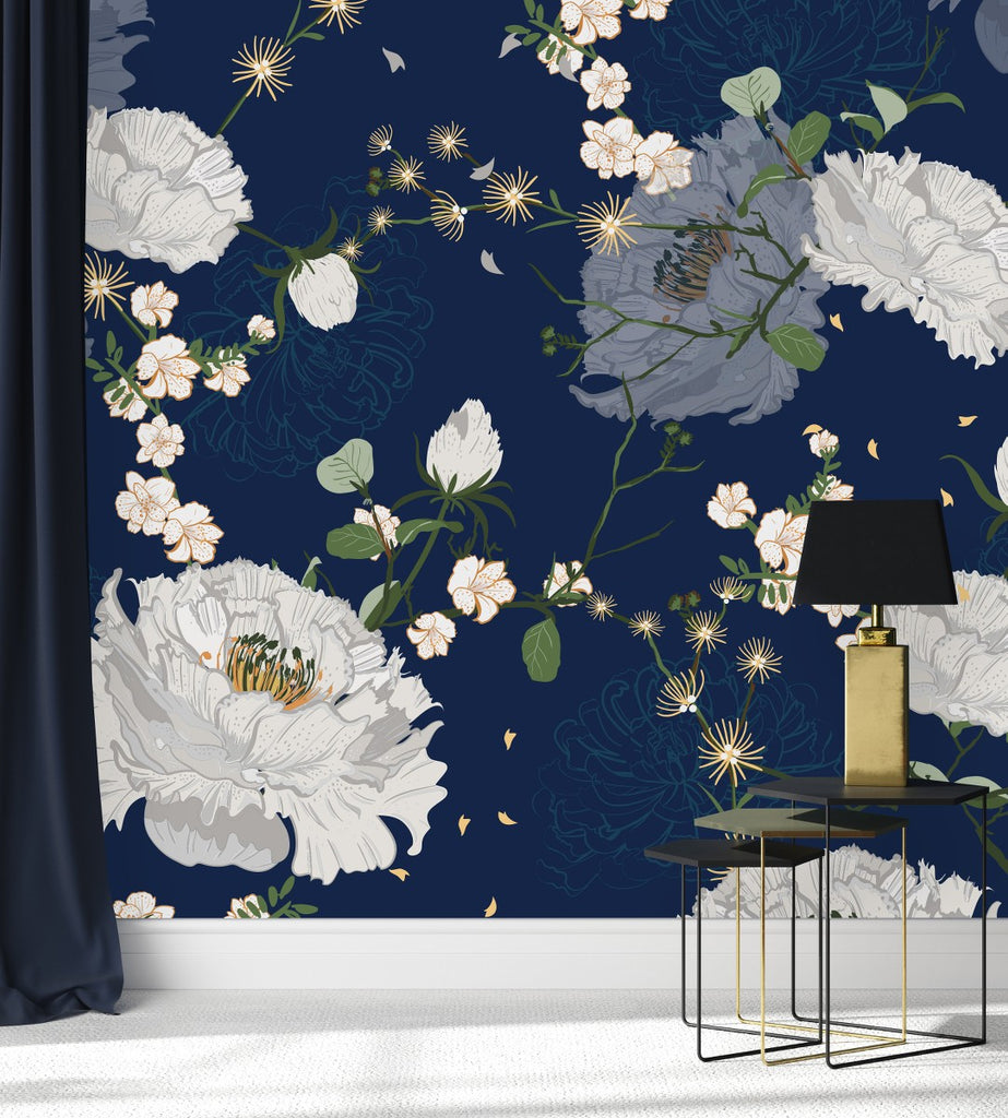 Dark Blue Floral Wallpaper  uniQstiQ Murals