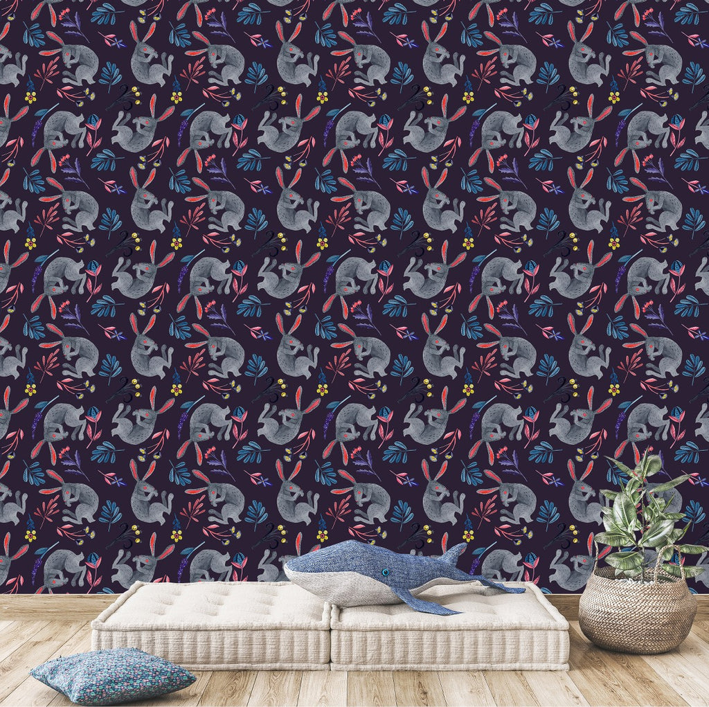 Dark Blue Hares Wallpaper uniQstiQ Kids