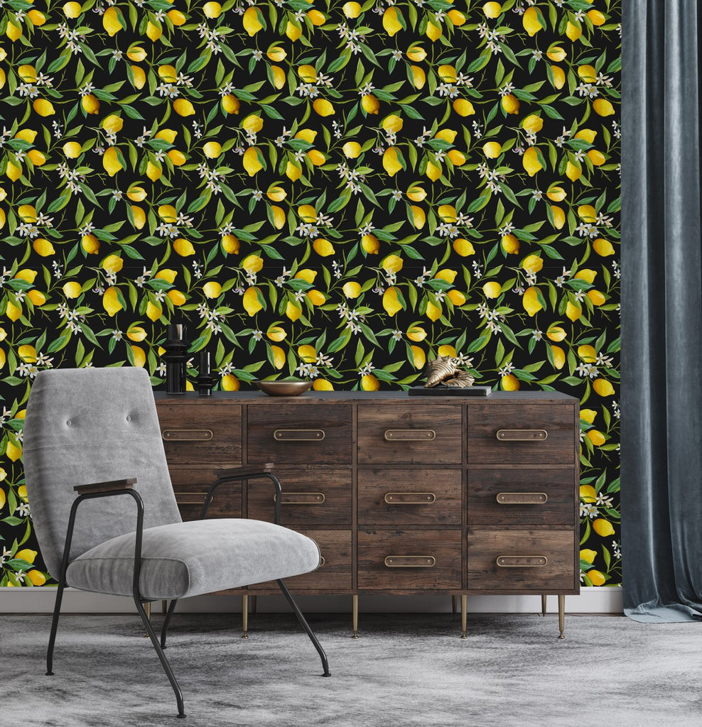 Black Wallpaper with Lemons uniQstiQ Botanical
