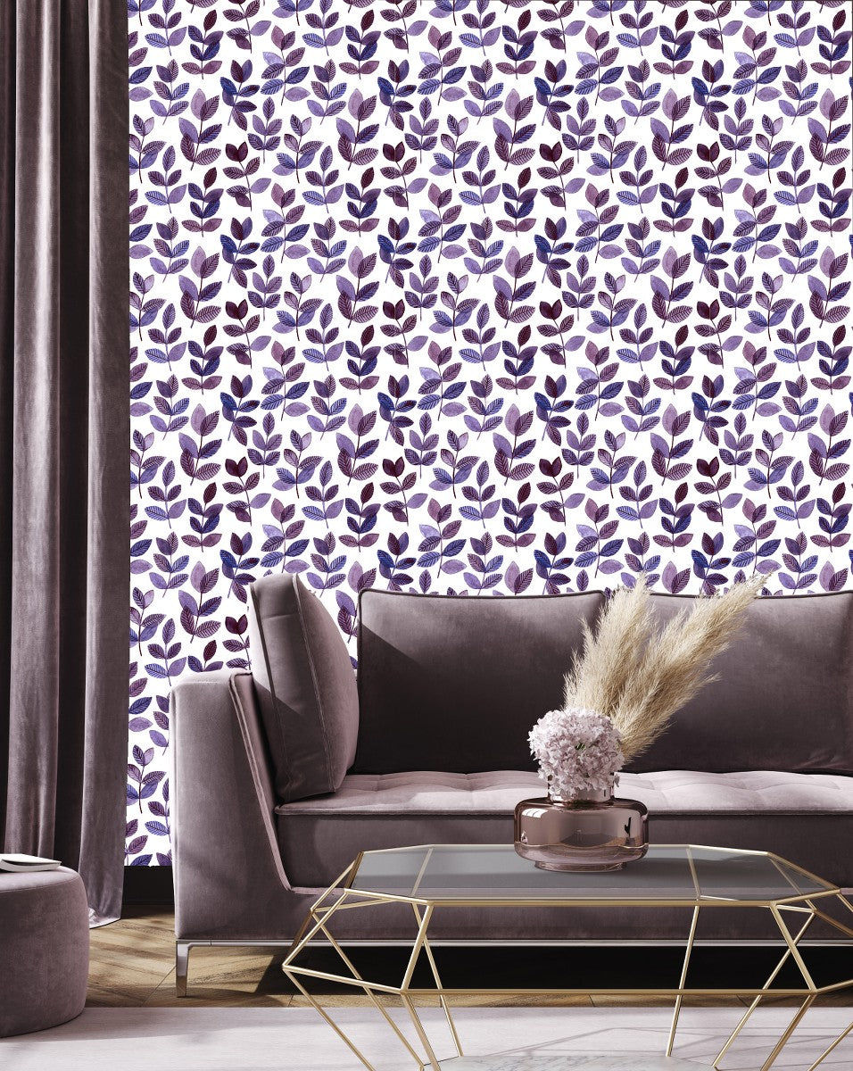 Purple Palm Leaves Peel and Stick Wallpaper  On Sale   32616912
