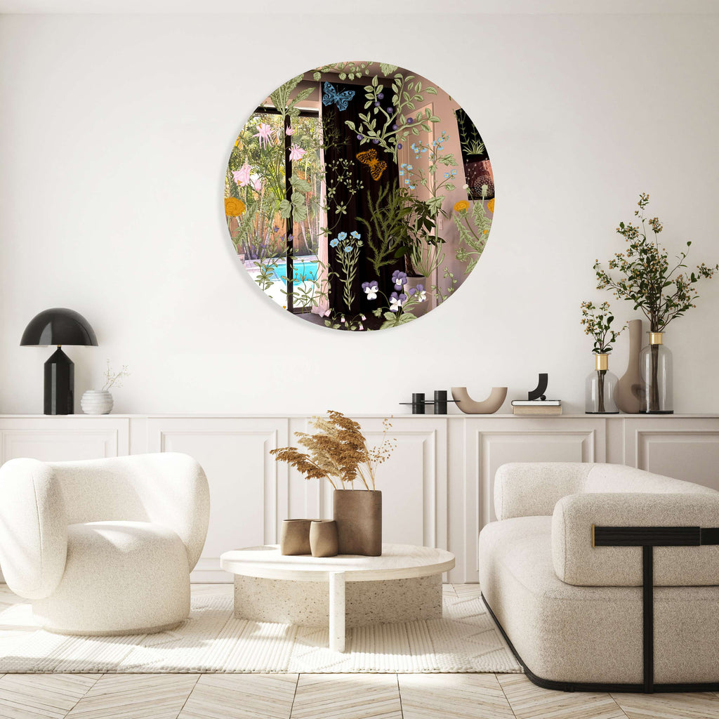 Herbs and Wild Flowers Mirrored Acrylic Circles Contemporary Home DǸcor Printed acrylic 
