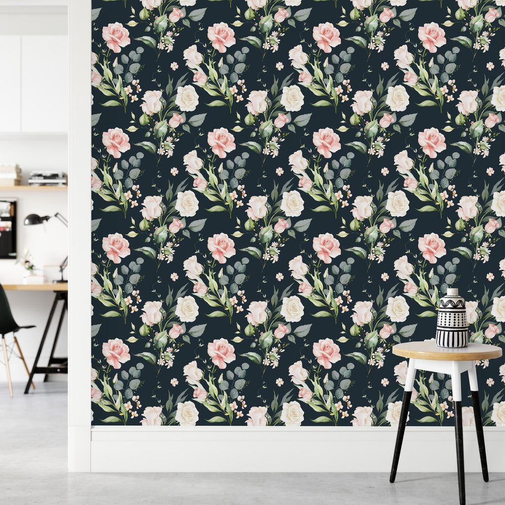Dark Wallpaper with Roses uniQstiQ Floral