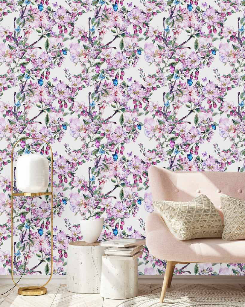 White Wallpaper with Apricot Tree uniQstiQ Floral