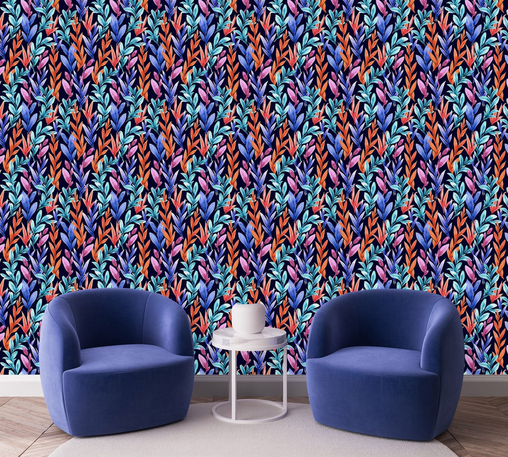 Dark Wallpaper with Multicolored Leaves uniQstiQ Botanical