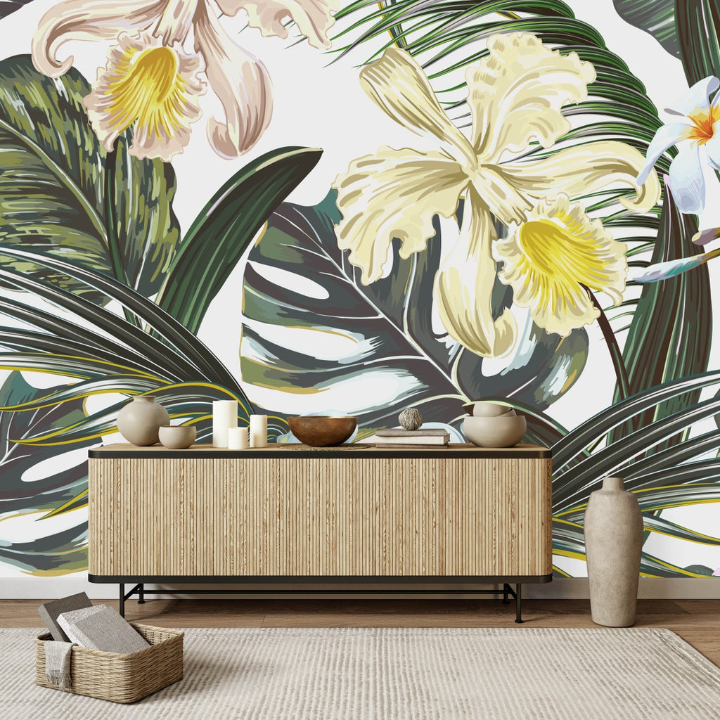 Exotic Beige Flowers Wallpaper uniQstiQ Long Murals