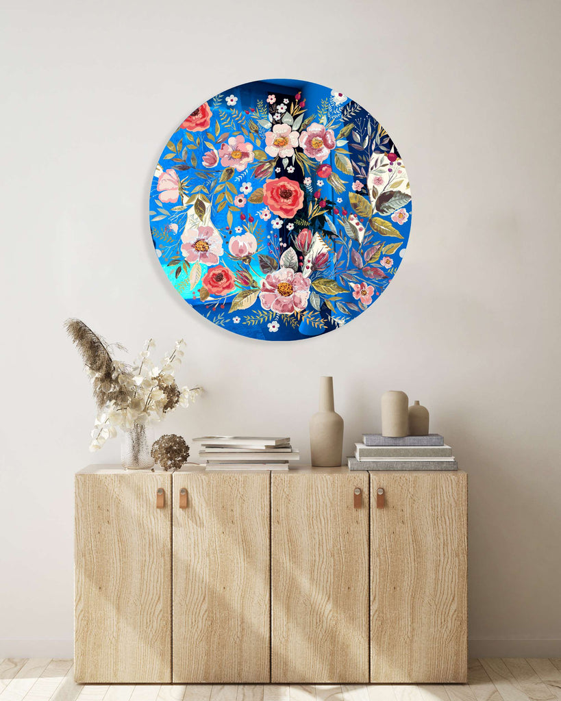 Vintage Berries and Flowers Mirrored Acrylic Circles Contemporary Home DǸcor Printed acrylic 