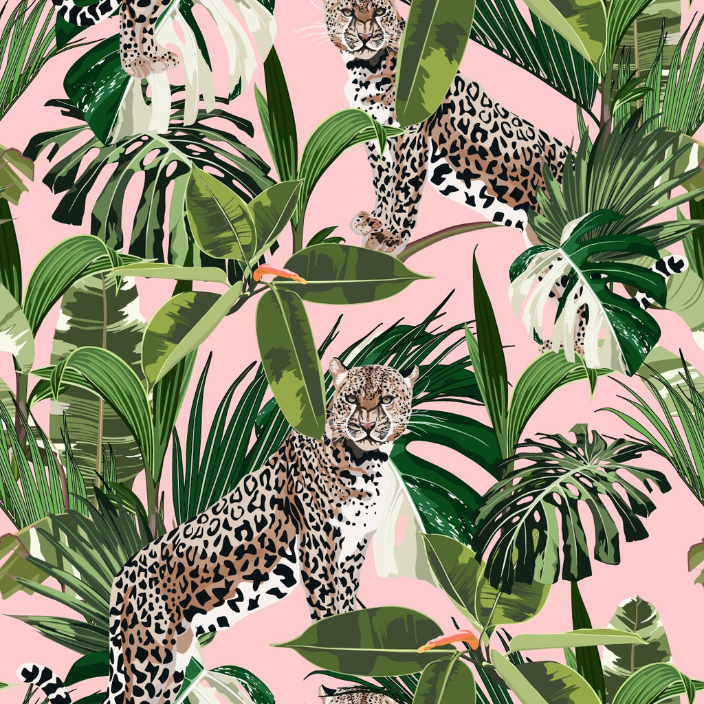 Pink Wallpaper with Leopards  uniQstiQ Tropical