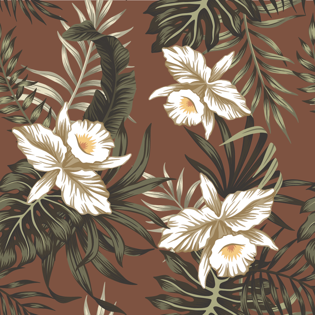 Brown Wallpaper with White Flowers uniQstiQ Tropical