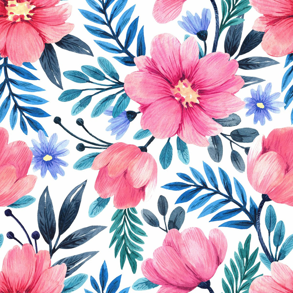 Pink Flowers with Blue Leaves Wallpaper