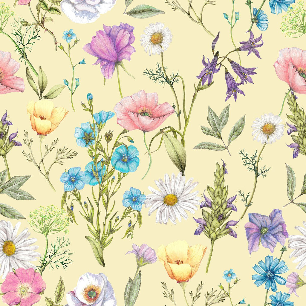 Yellow Wallpaper with Wildflowers uniQstiQ Floral