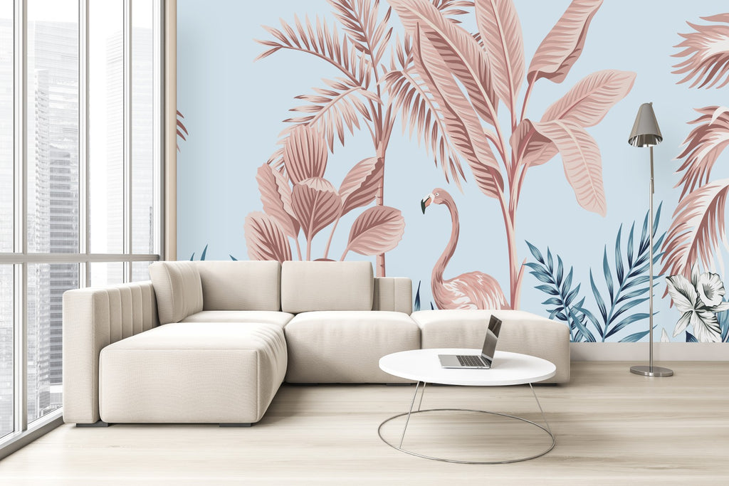 Beige Palms and Flamingo Wallpaper uniQstiQ Long Murals