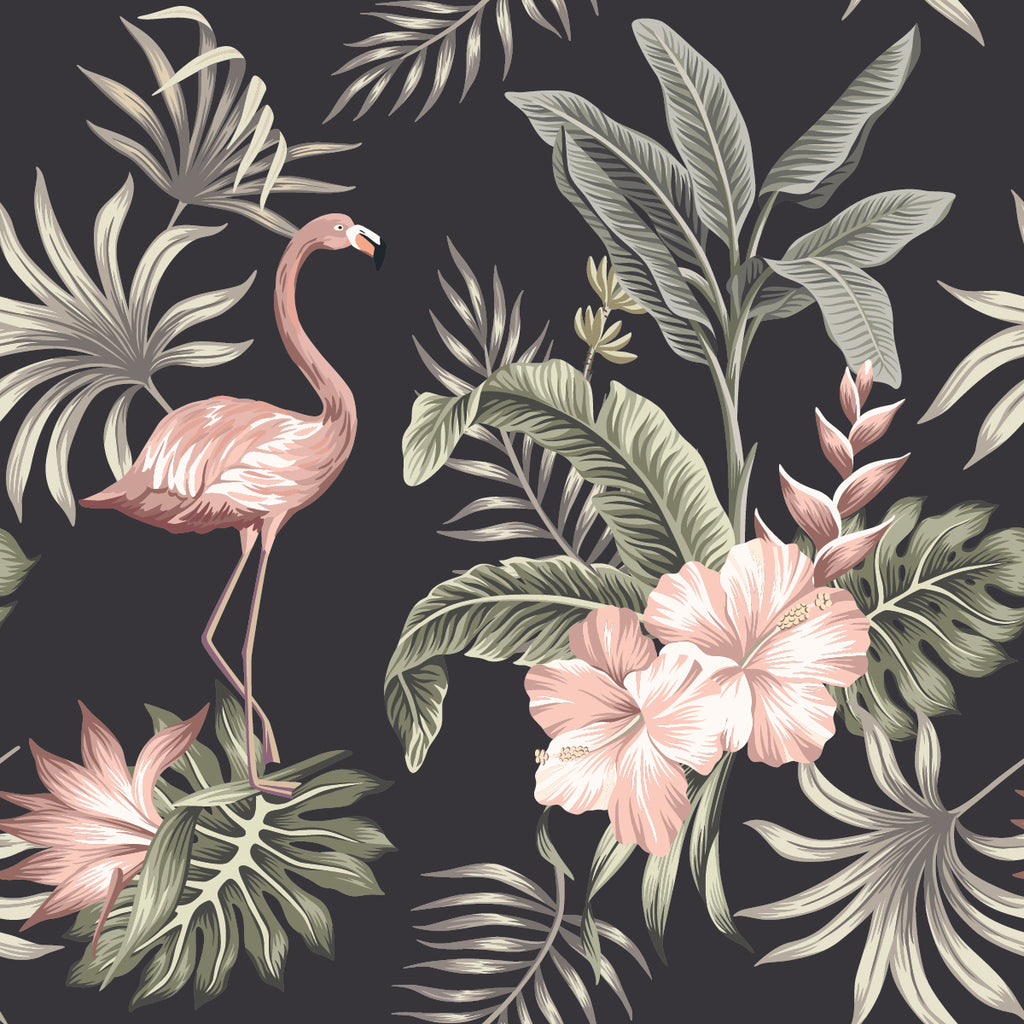 Flamingos on Dark Background Wallpaper
