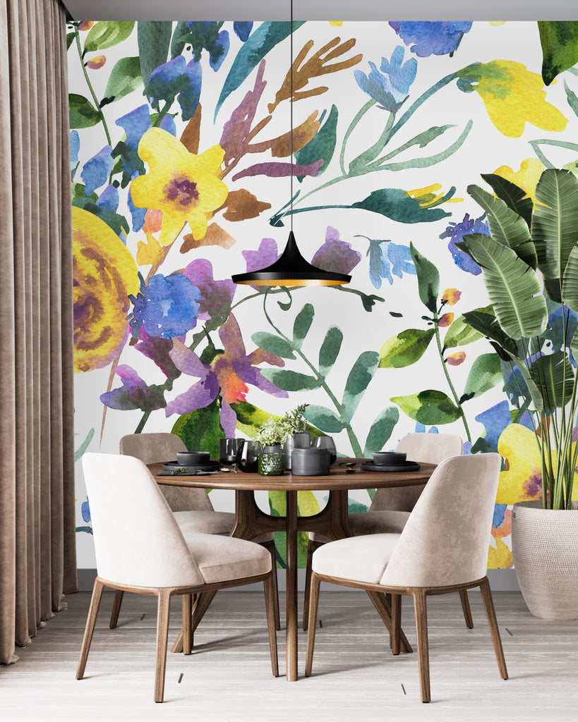 Light Wallpaper with Yellow Flowers  uniQstiQ Murals