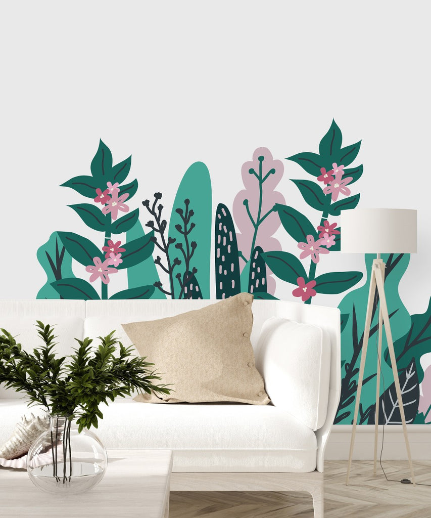 Green and Pink Plants Wallpaper  uniQstiQ Murals