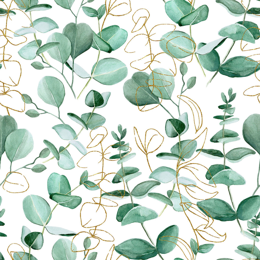 Green Leaves and Gold Contours Wallpaper uniQstiQ Botanical
