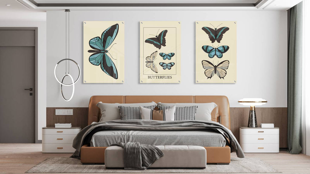 Butterflies Pattern Set of 3 Prints Modern Wall Art Modern Artwork Image 2