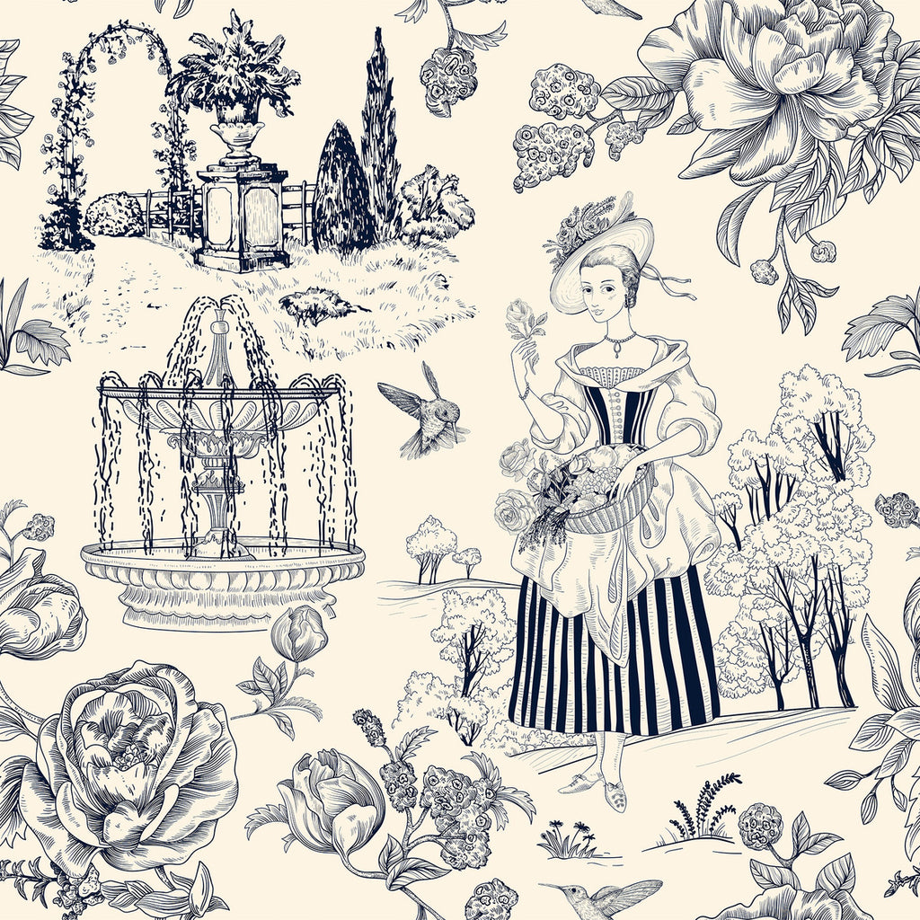 Girl and Flowers Pattern Wallpaper  uniQstiQ Vintage