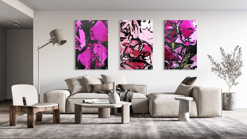 Pink Floral Pattern Set of 3 Prints Modern Wall Art Modern Artwork Image 2