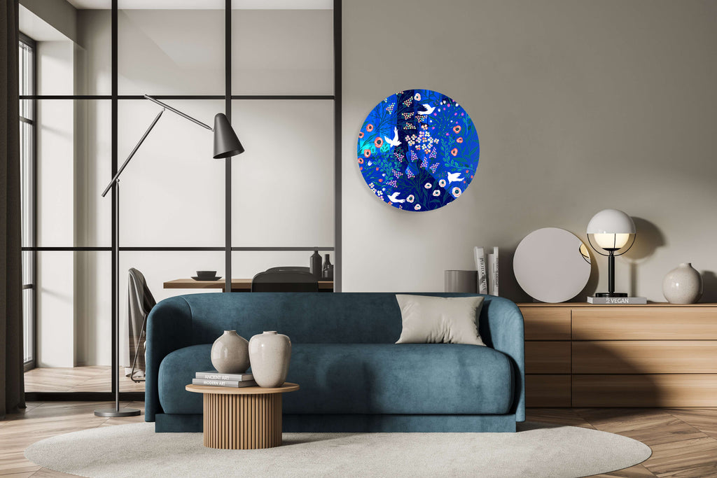 Doves and Flowers Mirrored Acrylic Circles Contemporary Home DǸcor Printed acrylic 