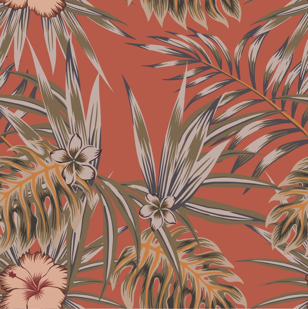 Tropical Flowers  and Leaves Wallpaper