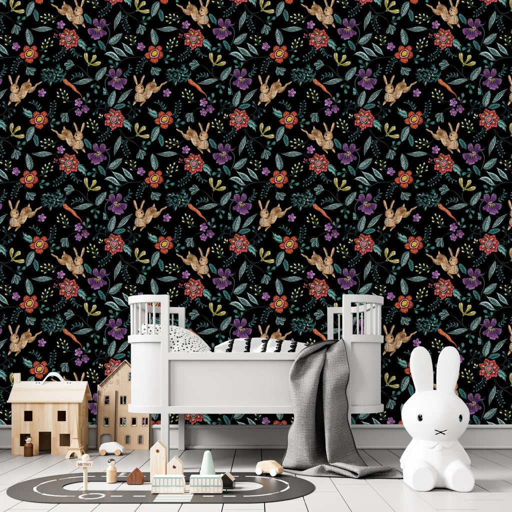 Hares and Flowers Wallpaper  uniQstiQ Kids