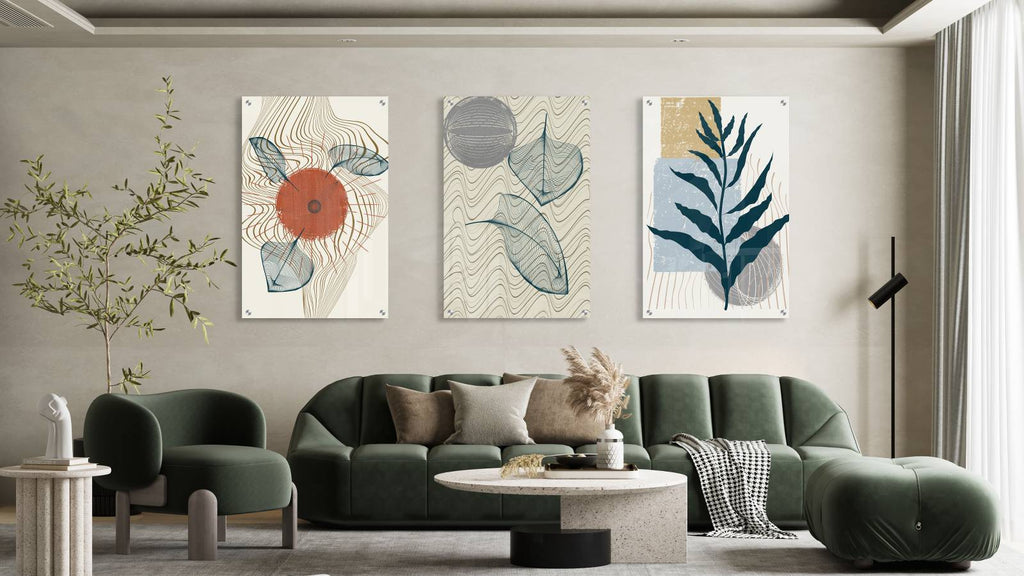 Leaves and Wavy Lines Set of 3 Prints Modern Wall Art Modern Artwork Image 2