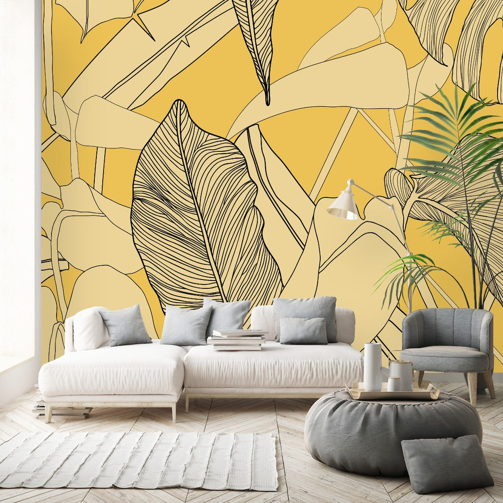 Yellow Palm Leaves Wallpaper  uniQstiQ Long Murals