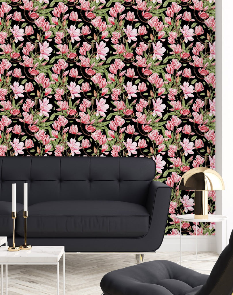Dark Wallpaper with Pink Flowers  uniQstiQ Floral