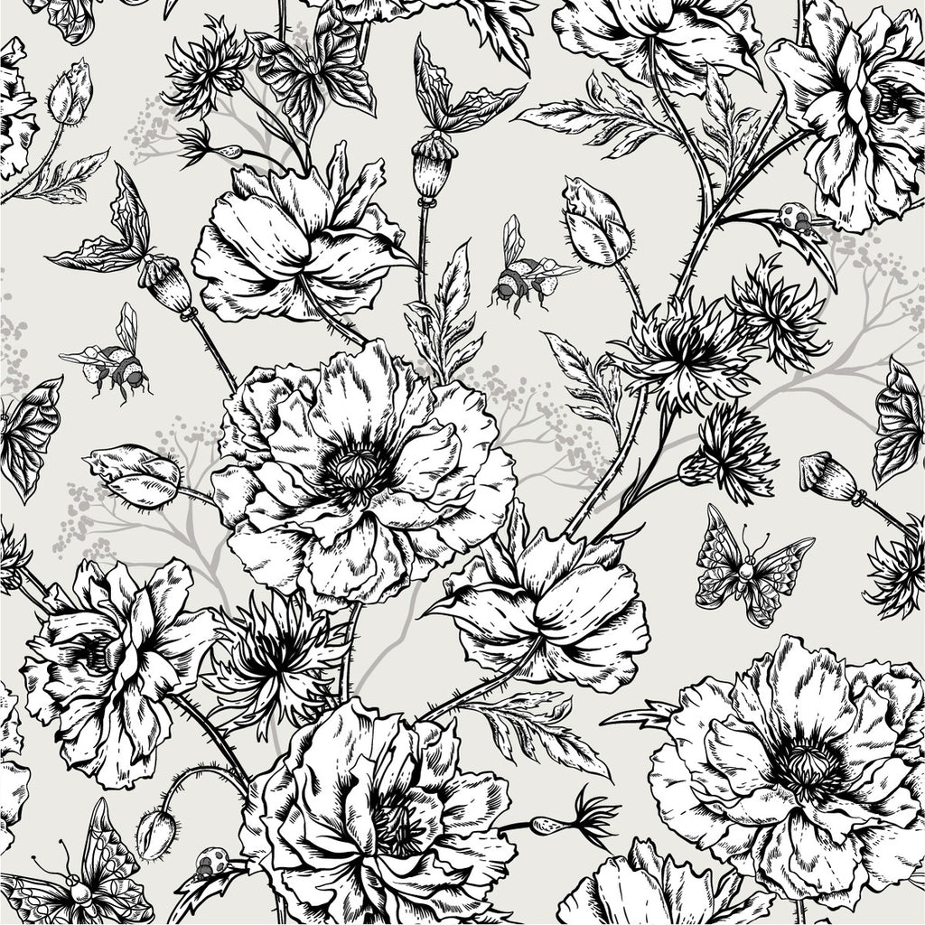 Black and White Poppies Wallpaper uniQstiQ Floral